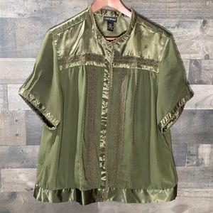 Classy Olive Green Lane Bryant Button Down Blouse